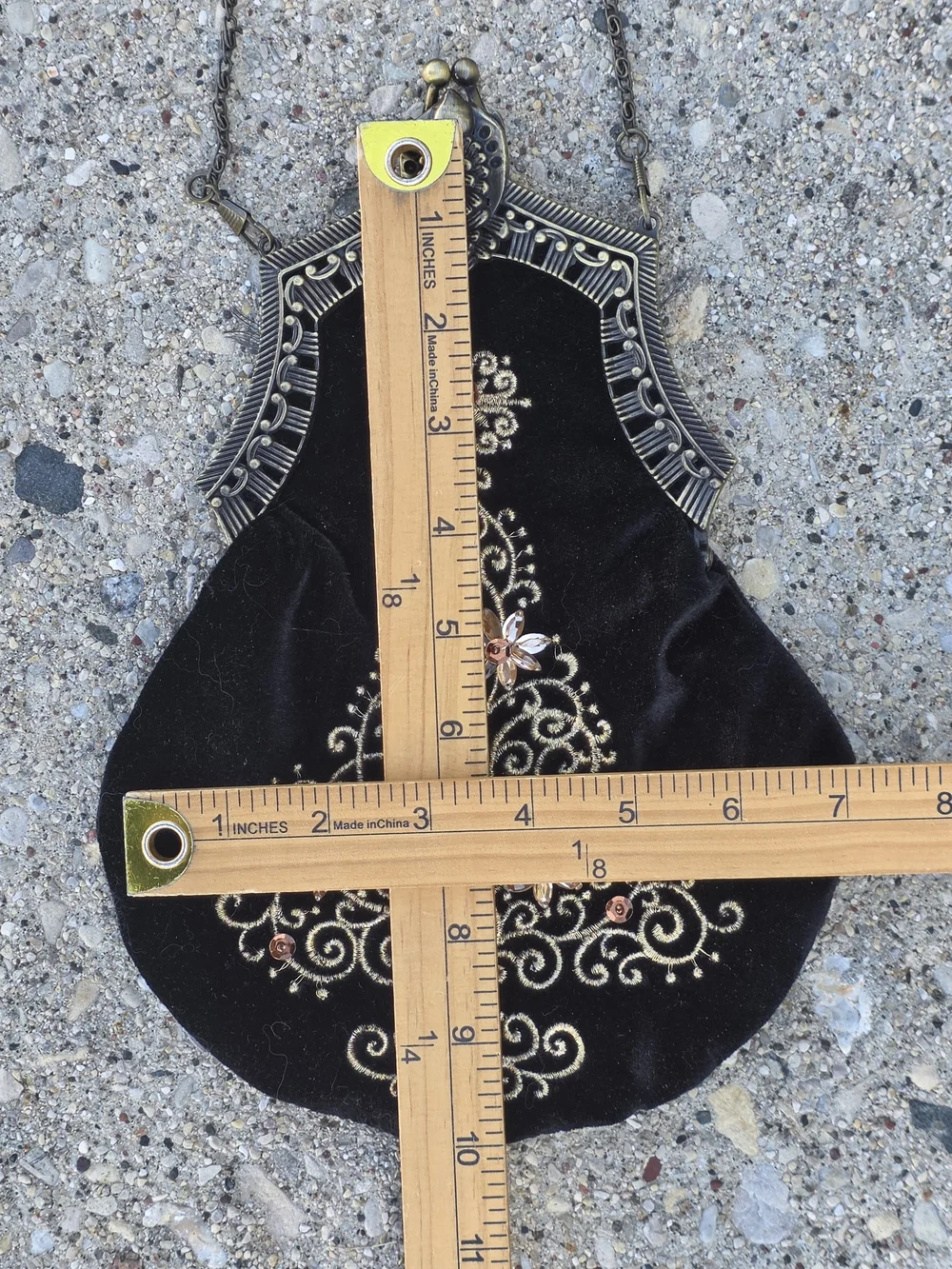 Black Velvet Embroidered Christmas Tree Evening Bag Chain Purse